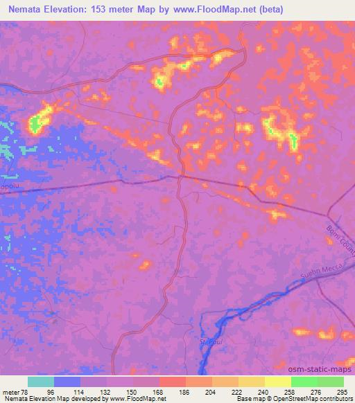 Nemata,Liberia Elevation Map