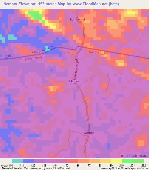 Nemata,Liberia Elevation Map