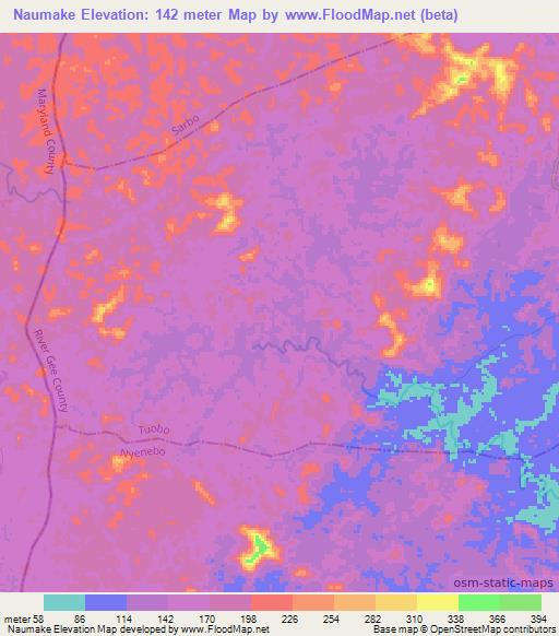 Naumake,Liberia Elevation Map