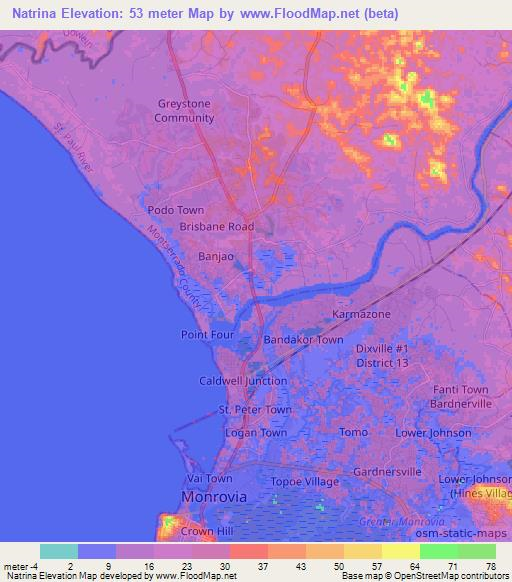 Natrina,Liberia Elevation Map