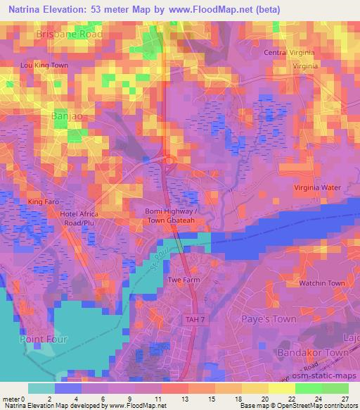 Natrina,Liberia Elevation Map