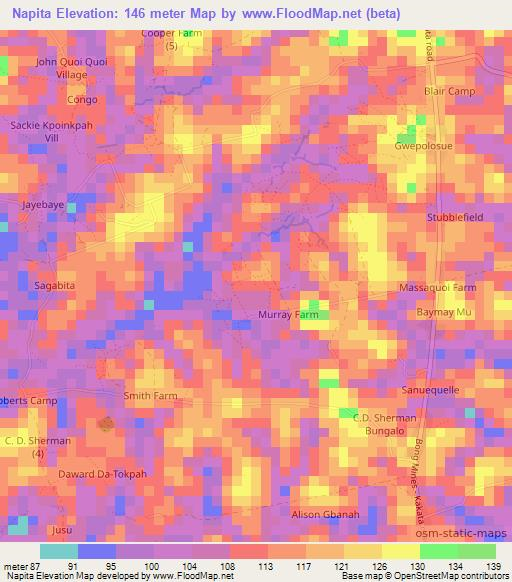 Napita,Liberia Elevation Map
