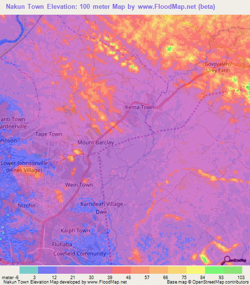 Nakun Town,Liberia Elevation Map