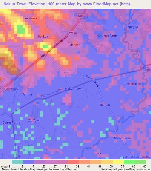 Nakun Town,Liberia Elevation Map