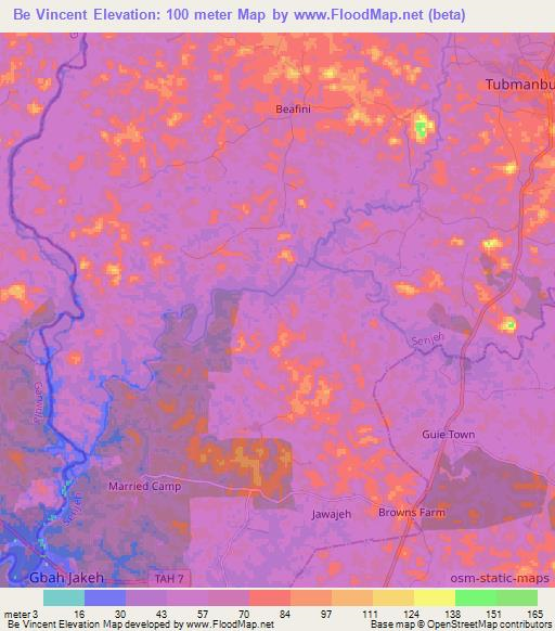 Be Vincent,Liberia Elevation Map