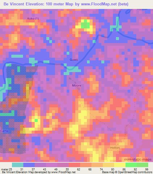 Be Vincent,Liberia Elevation Map
