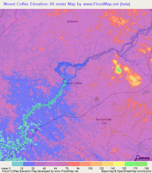 Mount Coffee,Liberia Elevation Map