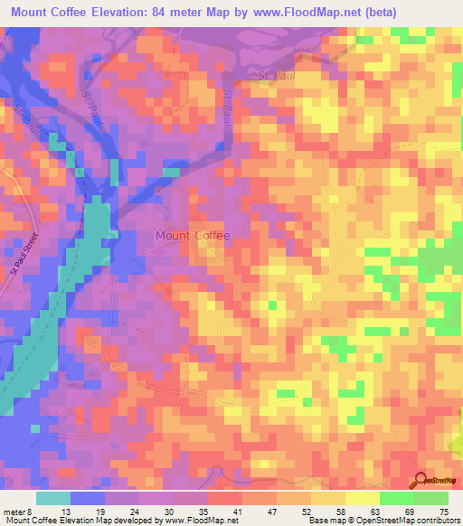 Mount Coffee,Liberia Elevation Map