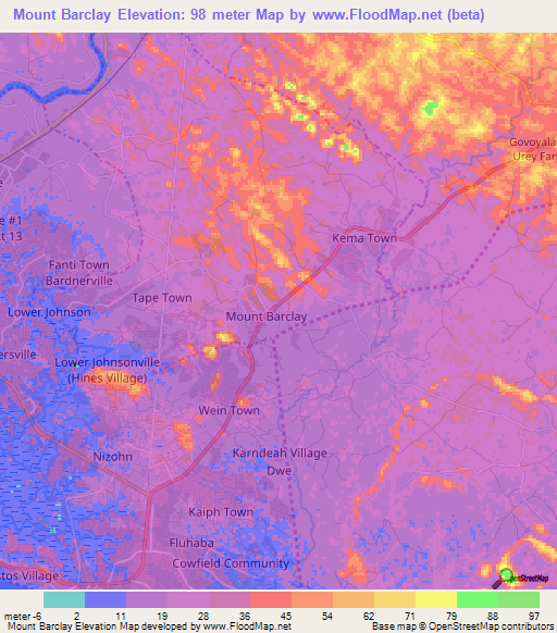 Mount Barclay,Liberia Elevation Map