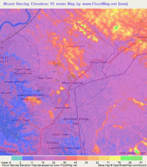 Mount Barclay,Liberia Elevation Map