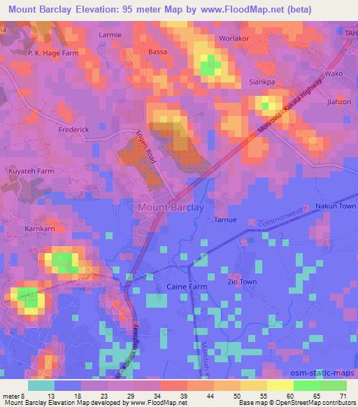 Mount Barclay,Liberia Elevation Map