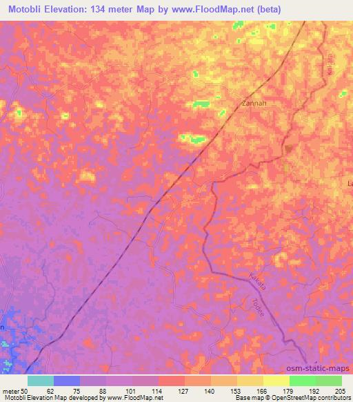 Motobli,Liberia Elevation Map