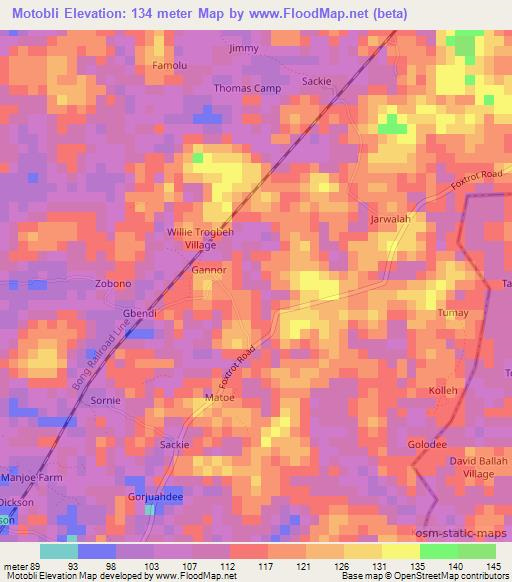 Motobli,Liberia Elevation Map