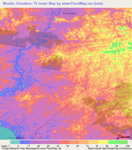 Mosibo,Liberia Elevation Map