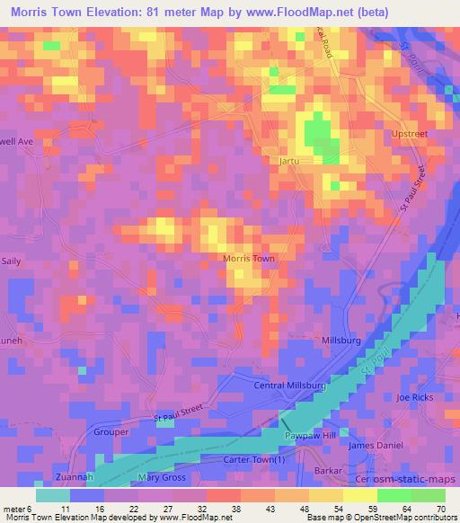 Morris Town,Liberia Elevation Map
