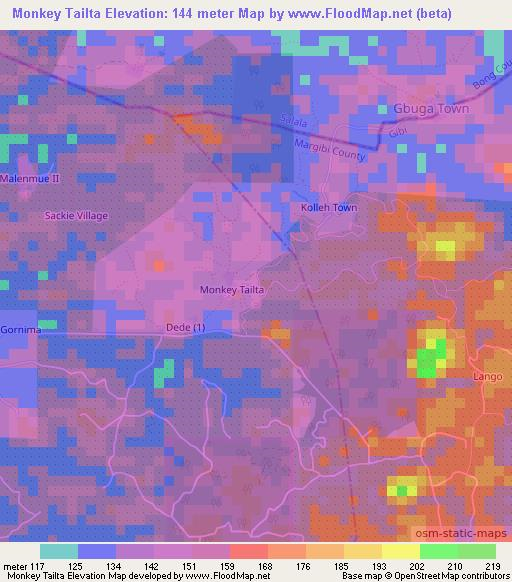 Monkey Tailta,Liberia Elevation Map