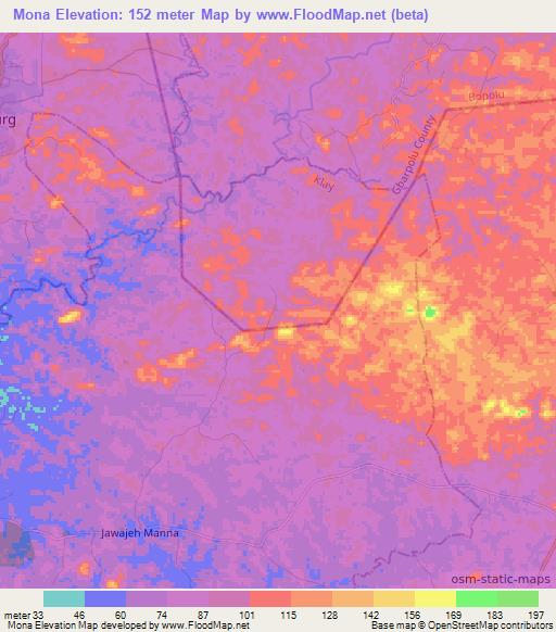 Mona,Liberia Elevation Map