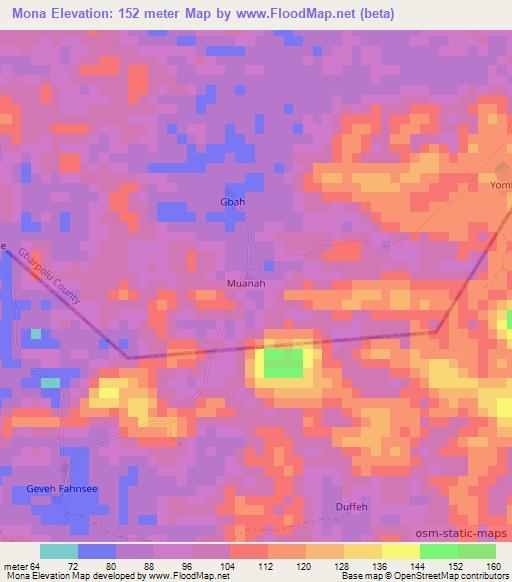 Mona,Liberia Elevation Map