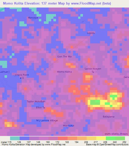 Momo Kolita,Liberia Elevation Map