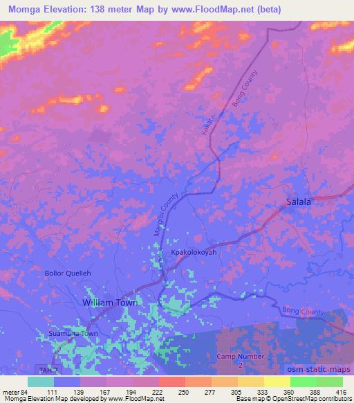 Momga,Liberia Elevation Map