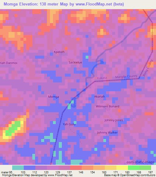 Momga,Liberia Elevation Map