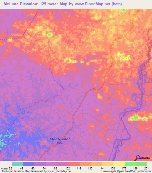 Moluma,Liberia Elevation Map