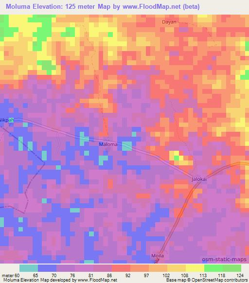 Moluma,Liberia Elevation Map
