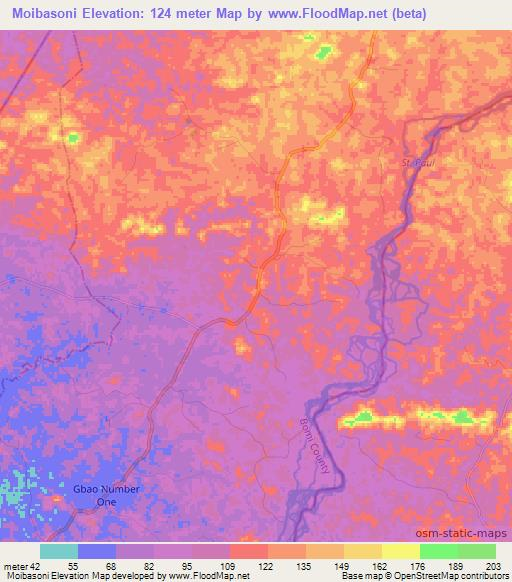 Moibasoni,Liberia Elevation Map