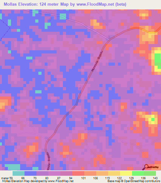 Mollas,Liberia Elevation Map