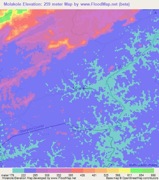 Molakole,Liberia Elevation Map