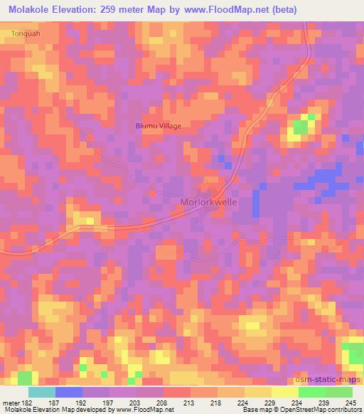 Molakole,Liberia Elevation Map