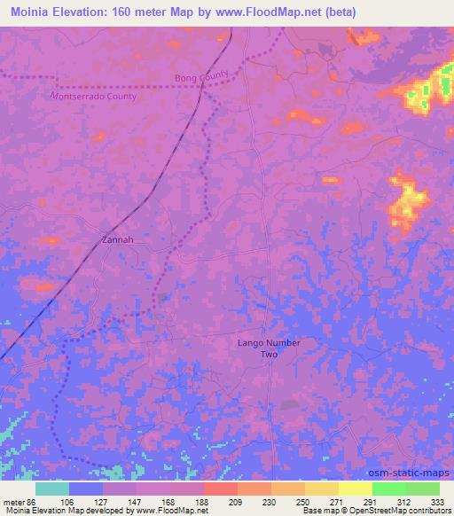 Moinia,Liberia Elevation Map