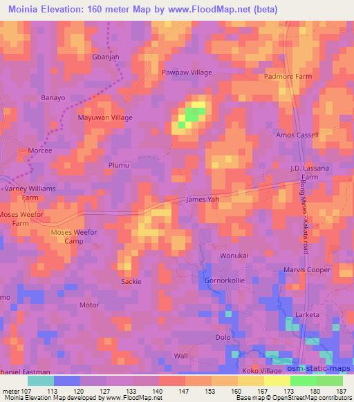 Moinia,Liberia Elevation Map