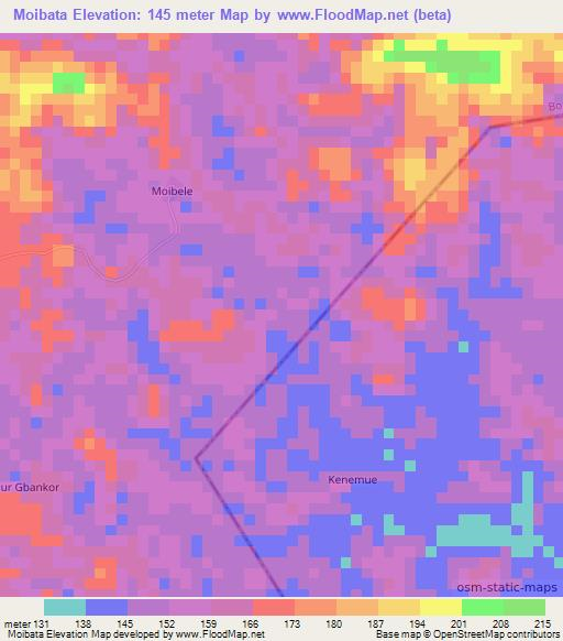 Moibata,Liberia Elevation Map