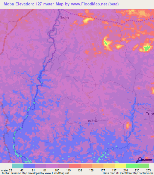 Moba,Liberia Elevation Map