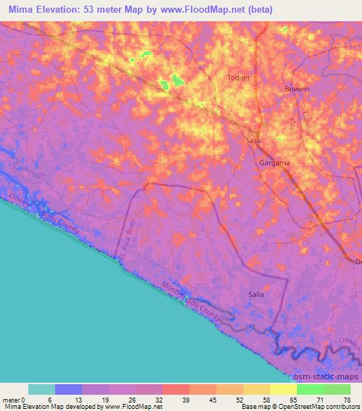 Mima,Liberia Elevation Map