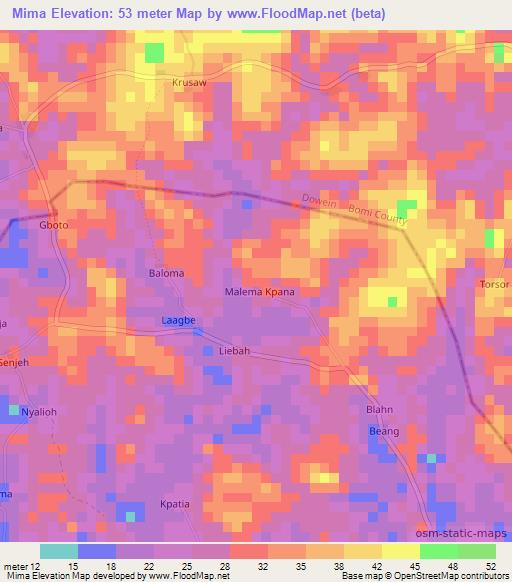 Mima,Liberia Elevation Map