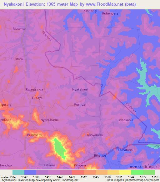 Nyakakoni,Uganda Elevation Map