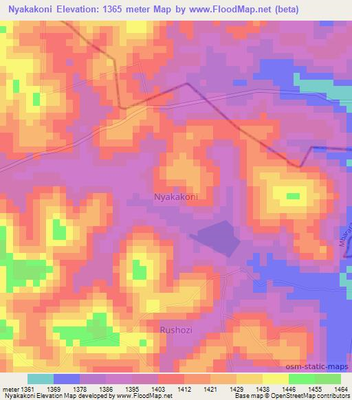 Nyakakoni,Uganda Elevation Map