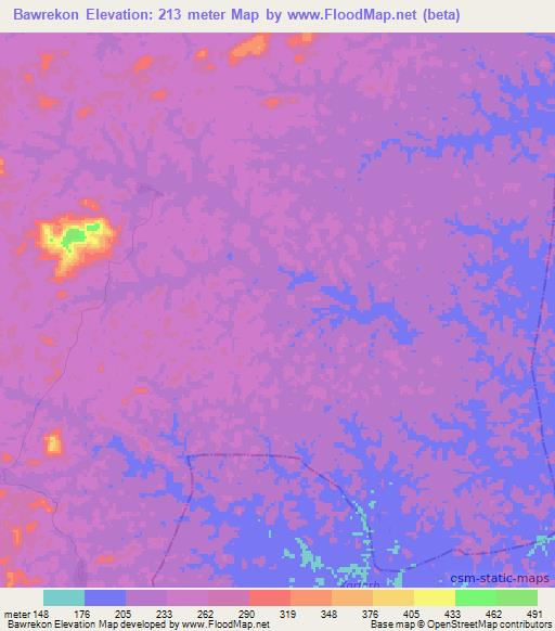 Bawrekon,Liberia Elevation Map