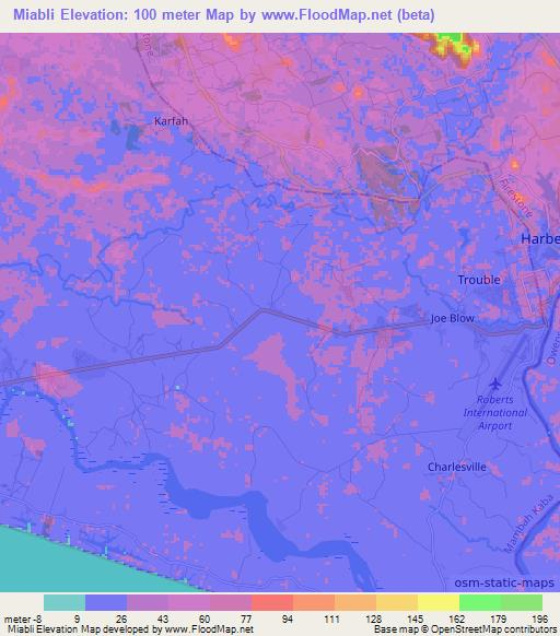 Miabli,Liberia Elevation Map