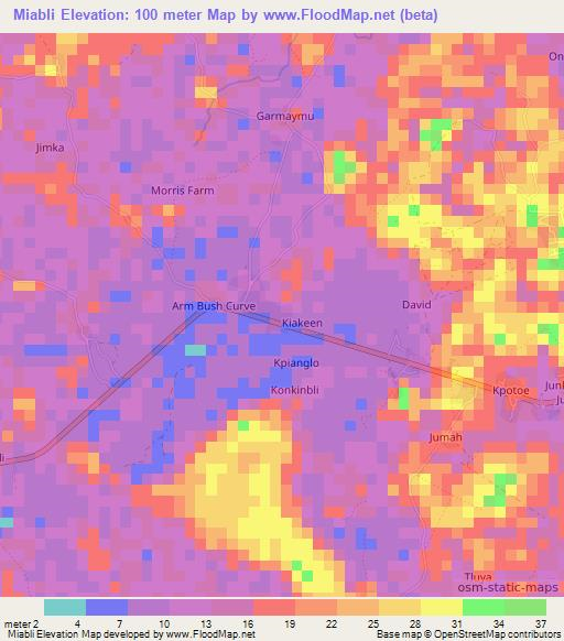 Miabli,Liberia Elevation Map