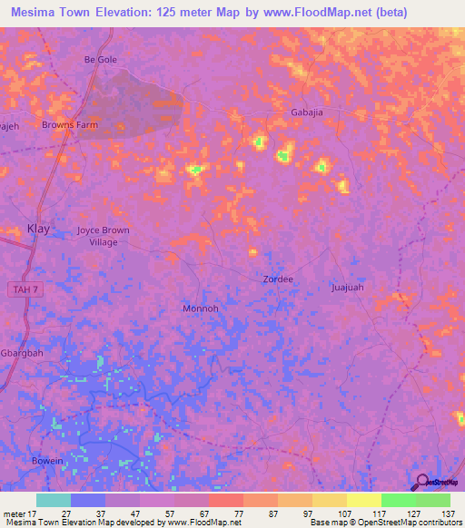 Mesima Town,Liberia Elevation Map