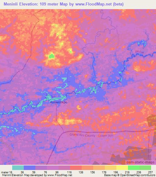 Meninli,Liberia Elevation Map