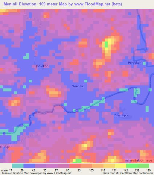 Meninli,Liberia Elevation Map