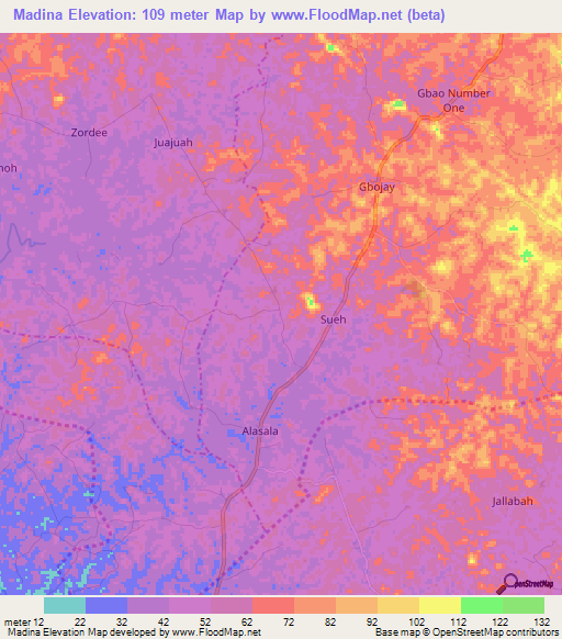 Madina,Liberia Elevation Map