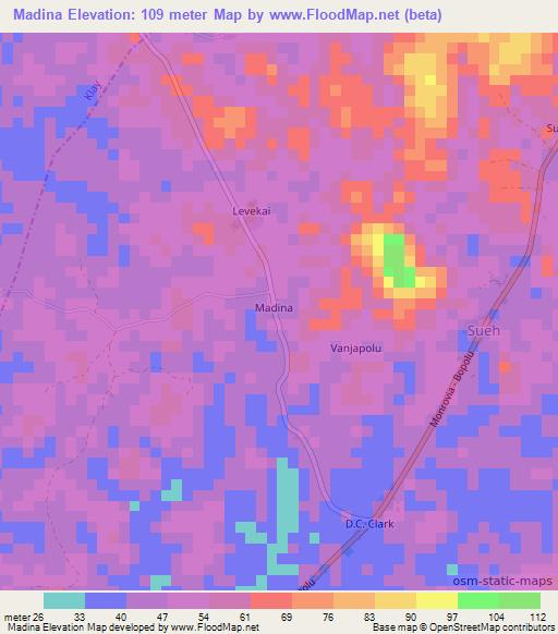 Madina,Liberia Elevation Map