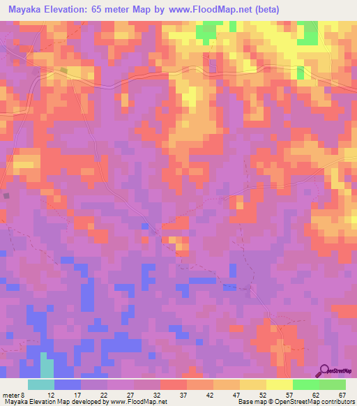 Mayaka,Liberia Elevation Map