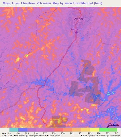 Maya Town,Liberia Elevation Map