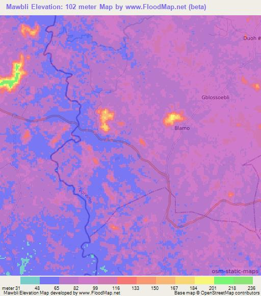 Mawbli,Liberia Elevation Map